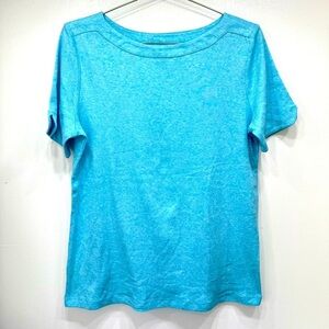 Chico’s Heathered Teal Wide Neck Short Sleeve 100% Cotton Tee Size 1 / Medium